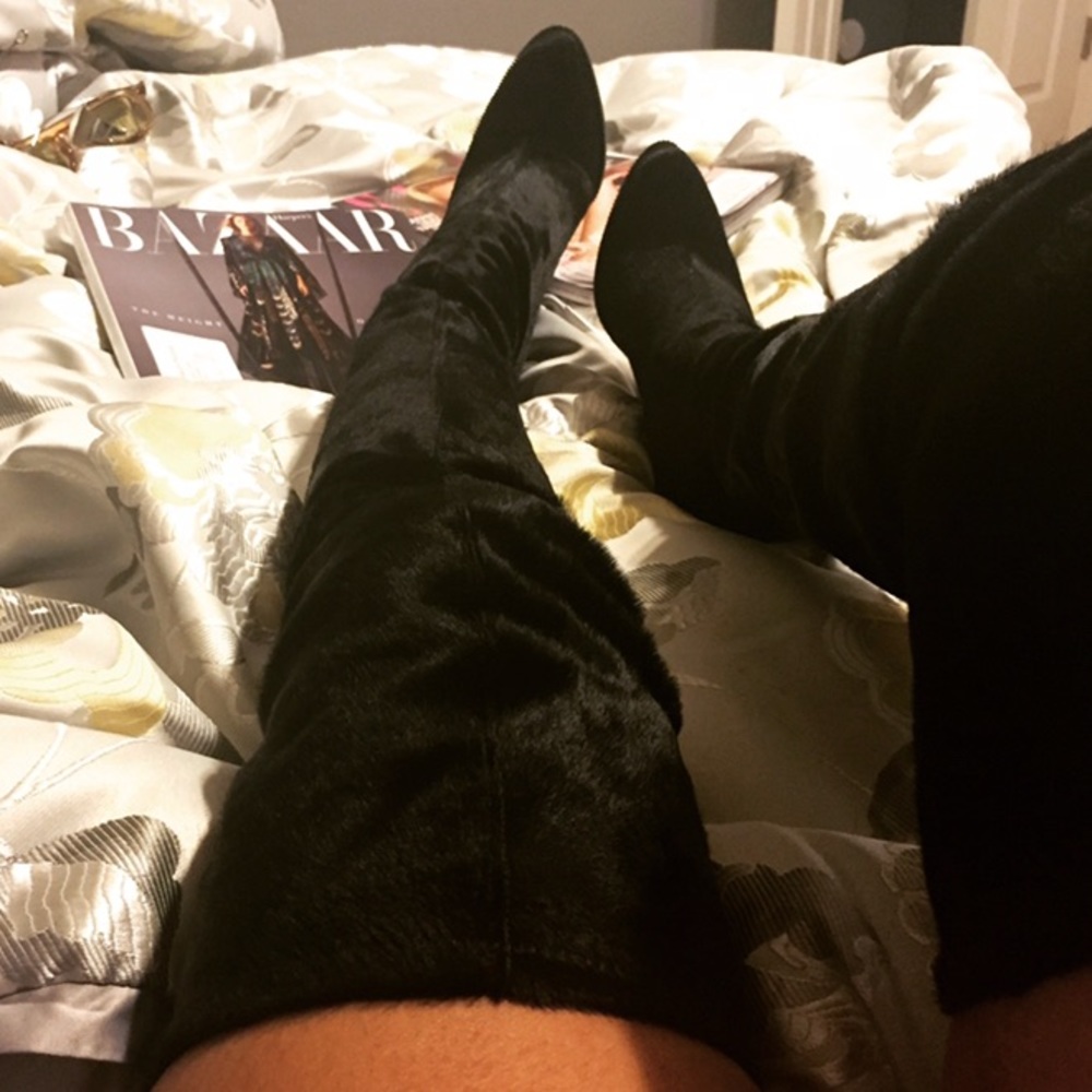Rachel Zoe calf hair thigh high wedge boot